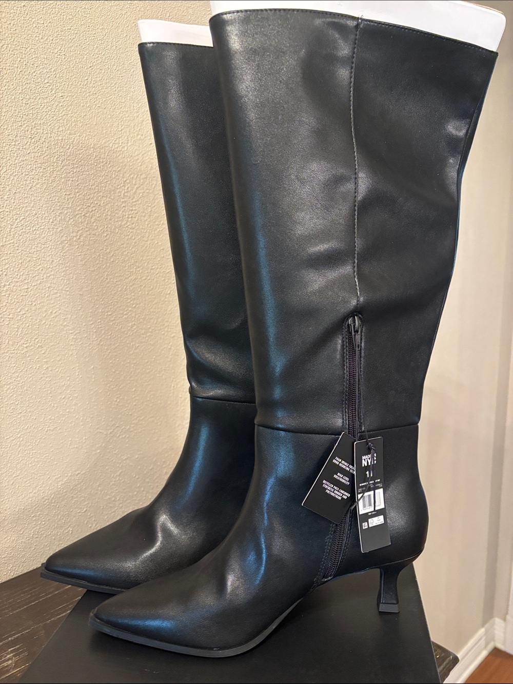 Madden NYC Women’s Classic Black Knee-High Pointed-Toe Heeled Boots
